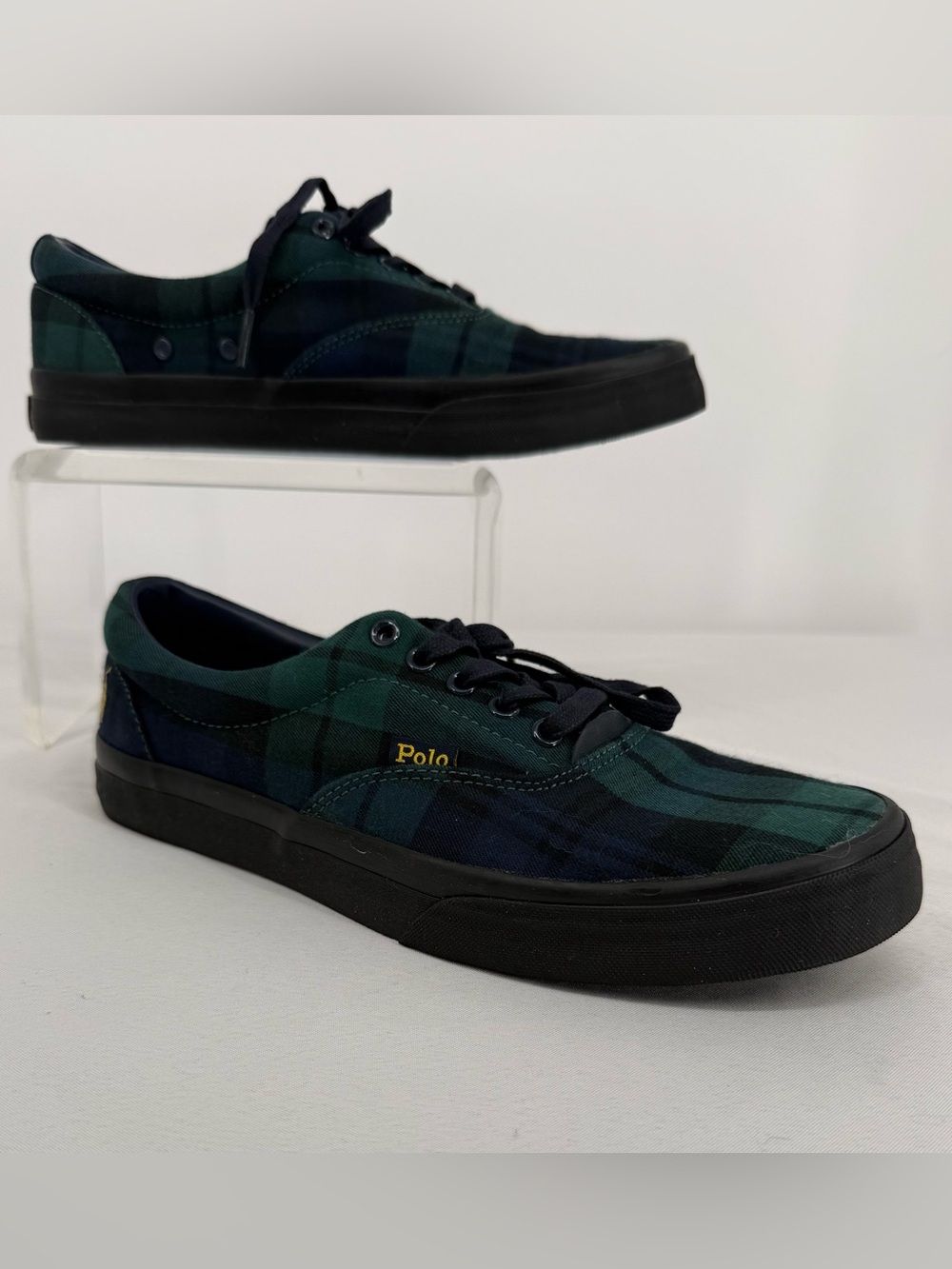 New Polo by Ralph Lauren Thornton Men’s Green Navy Tartan Plaid Sneakers Size 8